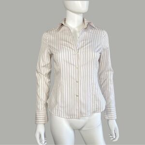 Petite Sophisticates Pink & Gray Pinstriped Fit & Flare Long Sleeve Button Down